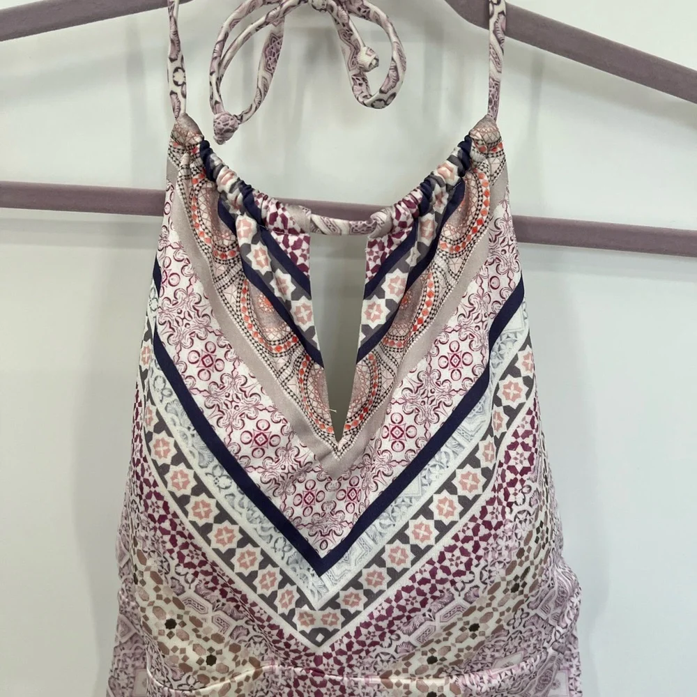 Athleta Aqualuxe print high neck keyhole swimsuit